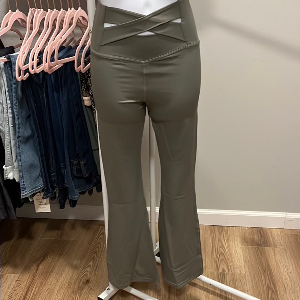 Olive High-Waisted Women's Flair Leg Pants